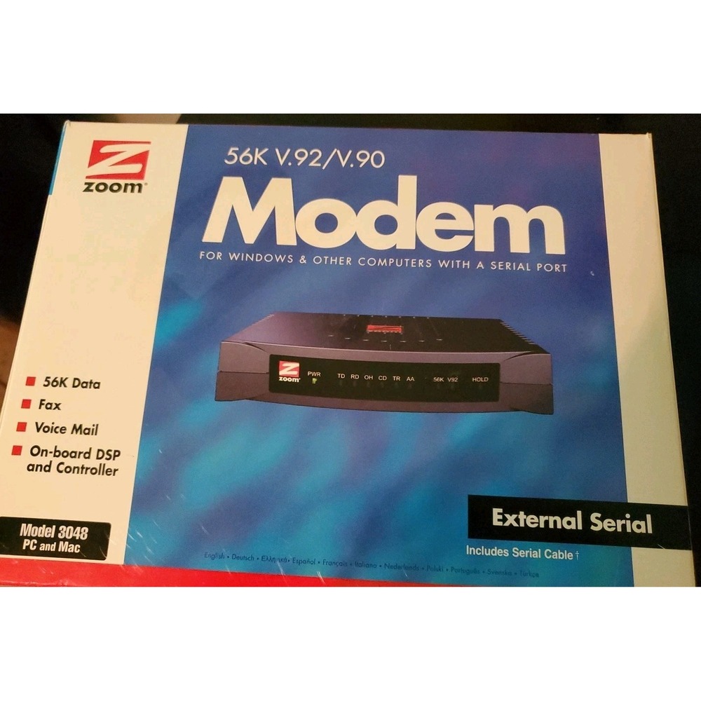 Zoom Model 3048 56K V.90 V.92 External Serial Modem - New In Box PC & Mac